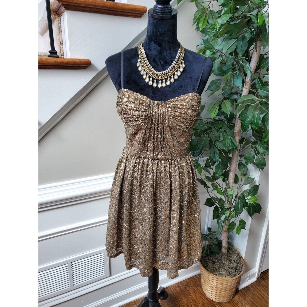 Jill Stuart Women's Gold Polyester Strappy Party Wear Knee Length Dress Size 4